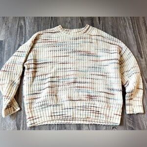 American Eagle Outfitters Cream Multicolor Crewneck Sweater